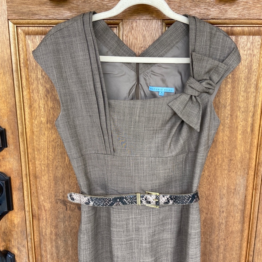 Antonio Melani | Taupe sleeveless dress w/ belt, 6 - Picture 4 of 14